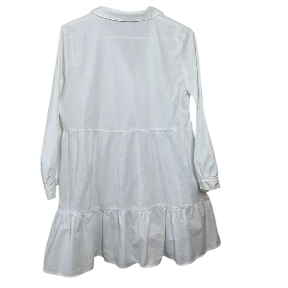 Zara White Button Down Tiered Ling Sleeve Mini Dress 100% Cotton Size XS - Picture 4 of 14
